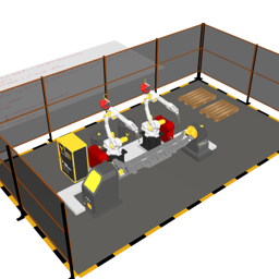 Arc Welding Cell with Multirobot FullySynchronous and One-axis positioner (OLP)